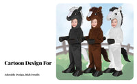Attached Tail Kids Horse Costume Stuffed Head Hood Horse Jumpsuit Realistic Design for Toddlers, Halloween, Role Play, School Plays