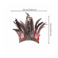 Ethnic Design Peacock Feather Headband Lightweight Tribal Feather Headdress Adjustable for Performers, Dancers, Stage Performances