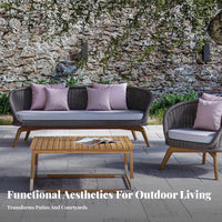 4 Pieces All-Weather Woven Sofa and Armchair Collection Deep Seating paded Rope Sofa Set High-Resilience Sponge exteriordoor Furniture Water pads for Homeowners, Hospitality Businesses, Property Managers, Patio, rearyard, Garden, waterside