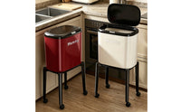 Slim Trash Bin with Wheels Mobile Lidded Trash Can Compact Waste Bin with Lid Secure for Kitchen