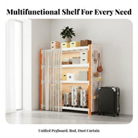 Multi-Layer Storage Rack Heavy-Duty Steel Utility Shelf with Dust Curtain Versatile Multi-Tier Rack for Closet, Pantry, Basement