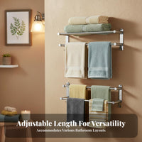 Drillno-Drill Installation Extendable 3-Bar Wall Rack Rust-Resistant 3-Tier Towel Rack with Bar Easy to Install Bathroom Organizer Space-Saving for Apartment Dwellers, Dorm Residents, Washroom, Laundry Room, Kitchen, Spa