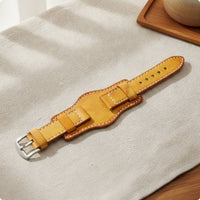 Vintage-Style Leather Watch Strap Perforated Watch Strap with Metal Buckle Layered Rugged for Men