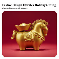 Prosperity Symbol Horse with Gold Ingot Ornament Rotating Feature Wealth Horse Figurine Detailed Craftsmanship for Desk, Office, Entryway