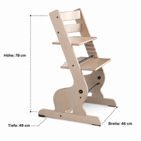 Baby Highchair, Growing Children's Highchair Height-Adjustable, Baby Chair from Natural Material with Harness and Removable Tray, 79x46x49cm