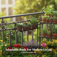 Space-Saving Hanging Railing Planter Rack Tiered Design Railing Pot Rack Easy to Hang Plant Stand long-lasting for Apartment Dwellers, Gardeners, property owners, Balcony, Fence, Patio, Porch