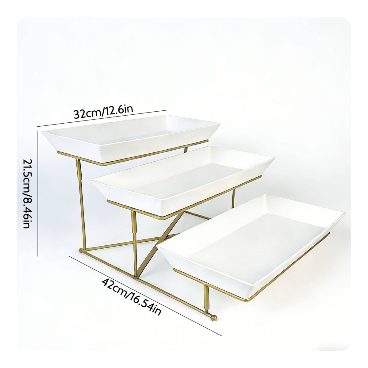 Gold Metal Frame 3-Tier Fruit Stand Space-Saving 3 Tier Serving Stand Easy to Assemble Tiered Dessert Display Rack