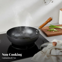 Uncoated Iron Wok Uncoated Flat Bottom Wok Hammered Stir-Fry Pan Versatile Cookware Easy to Clean for Small Families
