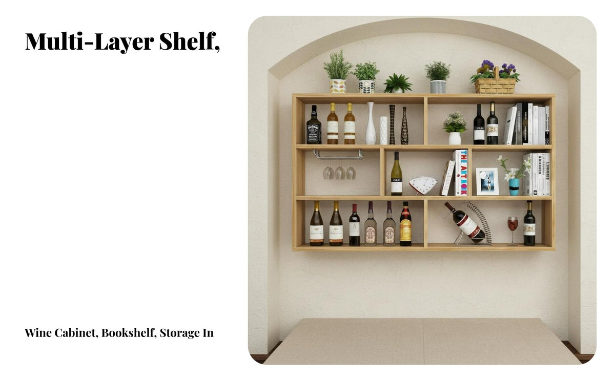 Modern Minimalist Design Wall Mounted Wine Rack Space-Saving Hanging Wine and Glass Shelf Heavy Duty Wall Mounted Bar Shelf Modular Design for Homeowners, Entertainers