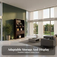 Multi-Compartment Hutch with Glass Doors Modern Chinese Design book storage unit hardwood Wood Construction shelving unit unit for Book Lovers, Collectors, Study Room