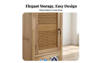 Retro design Rattan Door Cabinet Modern Design 2-Door Rattan Cupboard Multi-Purpose Sideboard Multifunctional for Apartment Dwellers, Homeowners, Families, Living Room, Entryway, Hallway, Bedroom