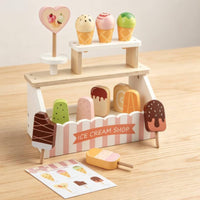 Ice Cream Shop Display Stand Printed Menu Board Wooden Ice Cream Shop Hard Candy Sign Dessert Counter Playset for Children