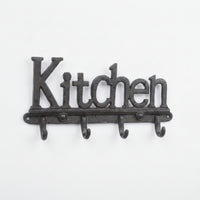 Rustic Kitchen Hook Rack Cast Iron Metal Hook Rack Sturdy Key Holder with 4 Hooks Sturdy for Homeowners