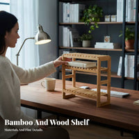 Countertop Storage Rack Versatile Desktop Organizer Rack Wooden Desktop Organizer Space-Saving Freestanding Slatted Shelf