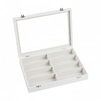Divided Compartments 8 Slot Eyeglasses Box Metal Latch Glass Lid Glasses Box Rectangular Tray Velvet Lined Eyeglasses Case Slim Profile