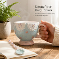 Embossed Butterfly Ceramic Mug with Spoon, Large Capacity Underglaze Coffee Tea Cup, Breakfast Milk Mug for Women