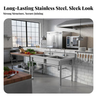 Commercial Kitchen Sink Heavy Duty Freestanding Stainless Steel Sink Rust Resistant Multi-Basin Wash Station for Chefs, Business Owners, Bar, Workshop
