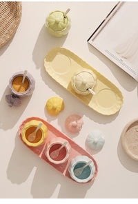 Cream Style Ceramic Seasoning Jar Set with Three Color Mix
