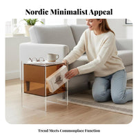 Modern Design 2-Tier curved based Table Minimalist and aesthetic curved based Couch Table Transparent Look Nightstand Space-Saving for Apartment Dwellers, residents, Students, Bedroom, Living Room, Small areas, Office