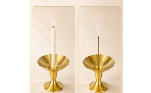 Elegant Candlestick Holder with Bowl Classic Brass Candlestick Holder Gold-Toned Compact for Altar, Meditation, Wedding