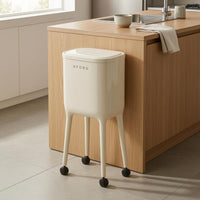 High-Legged Double-Bin Trash Can Glossy Finish Two-Section Trash Can Rounded Corners Double Garbage Bin Rectangular