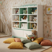 Solid Wood Wooden Kids Bookcase Colorful Design Kids Floor Bookshelf Large Capacity Wooden Toy and Book Storage Unit Multifunctional for Students, Toddlers, Playroom, Classroom, Bedroom