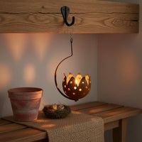 Rustic Design Hanging Blossom Candle Lantern Weathered Metal Flower Candle Holder Wrought Iron Lotus Candlestick for Patio