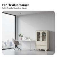 Tall Cabinet with Transparent Doors sturdy Wood Legs for Study, Bedroom, Renters