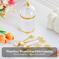 Dessert Spoon Set with Holder Dust-Resistant Lid Decorative Star Celestial Spoon Set Elegant Design Ribbed Glass Utensil Jar with Spoons