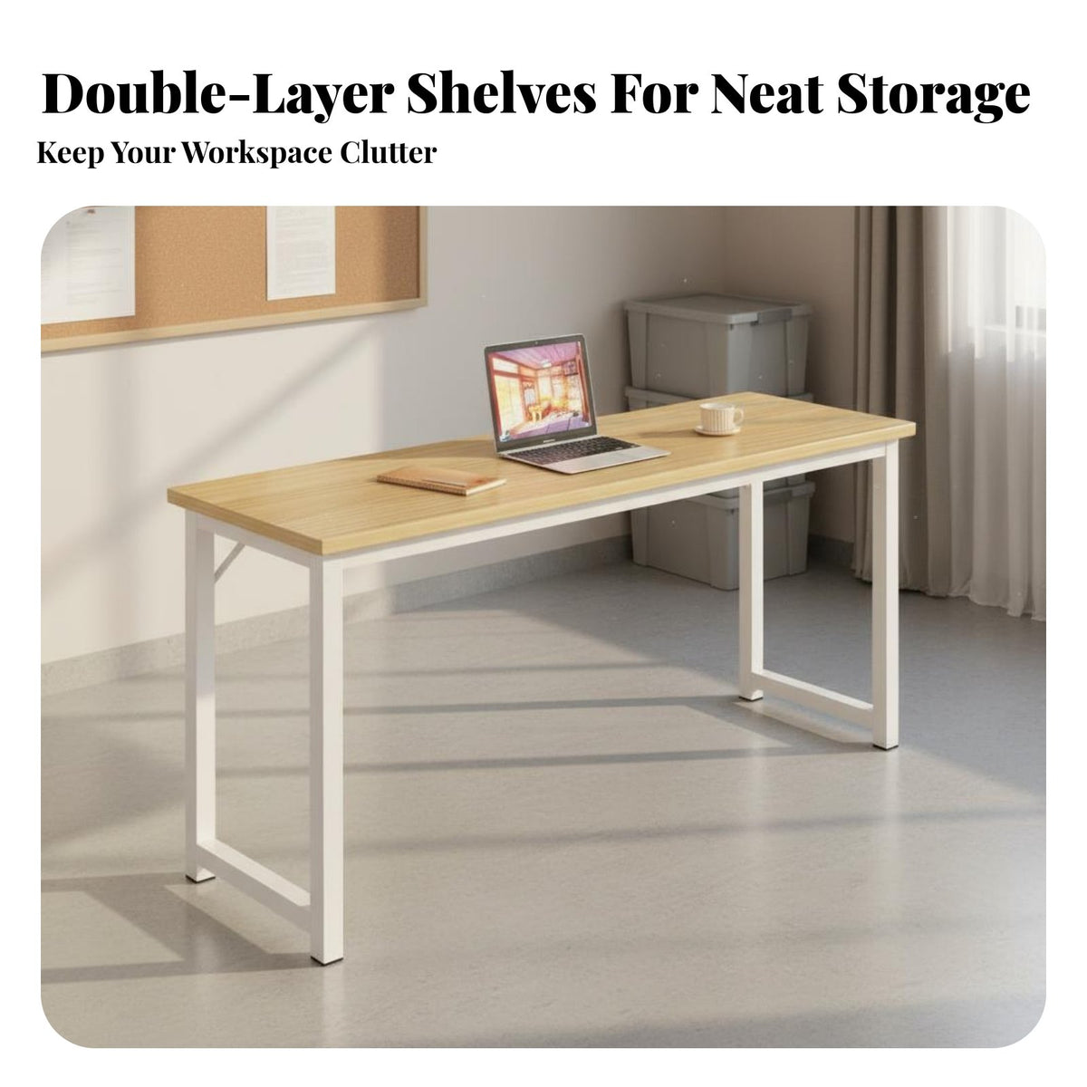2-Tier Student Desk Wide Tabletop Storage Shelf Computer Desk Stable Structure Long Writing Table for Students, Children, Study Room, Bedroom