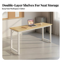 2-Tier Student Desk Wide Tabletop Storage Shelf Computer Desk Stable Structure Long Writing Table for Students, Children, Study Room, Bedroom