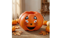 Pumpkin with Feline Face Resin Cat Pumpkin Figurine Spooky-Cute Halloween Figurine for Decorators, Collectors, Desk