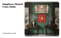 Handmade Gift Chinese Wedding Cross-Stitch Kit Beginner Friendly Double Happiness Wall Art Kit Printed Canvas for Newlyweds, Hobbyists
