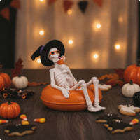 Skeleton on Float Inflatable Tabletop Skeleton Figurine Halloween Ornament for Hosts, Collectors, Desk, Shelf, Home Bar Setup