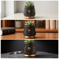 Skull Planter Ornate Planter with Skull Relief Flowerpot Decorative Halloween for Goth Decor Lovers, Desk, Windowsill