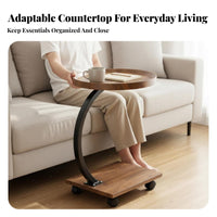 Portable Rolling C-Shaped Table on Wheels C-Shaped Rolling Stand Space-Saving Household Furniture Bottom Storage Shelf for Distant Workers, Apartment Dwellers, Living Room, Bedroom, Small Areas, Home Prevent Items from Fallingice
