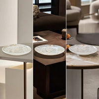 Marble Plate with Stand Polished Marble Tray Low-Profile Serving Plate for Sideboard, Hotel Reception