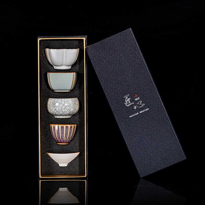 宋代五大名窑品茗杯功夫茶具陶瓷茶杯普洱茶盏文创礼品套装伴手礼