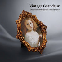 Photo Frame with Vintage Oval Shape Design for Living Room Decor, Resin Material Picture for Tabletop Display, French Style