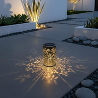 Waterproof Hollow Metal Projection Lantern Wrought Iron Solar Powered Pattern Light Outdoor Lighting for Pathway
