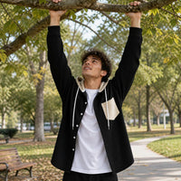 Men's Color Block Corduroy Hooded Shirt Jacket