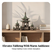 6 Pieces Glazed Finish Hexagonal Pavilion Ornament Layered Eaves Miniature Pagoda Pavilion Open-Sided Pagoda Ornament Molded Base for Aquariums