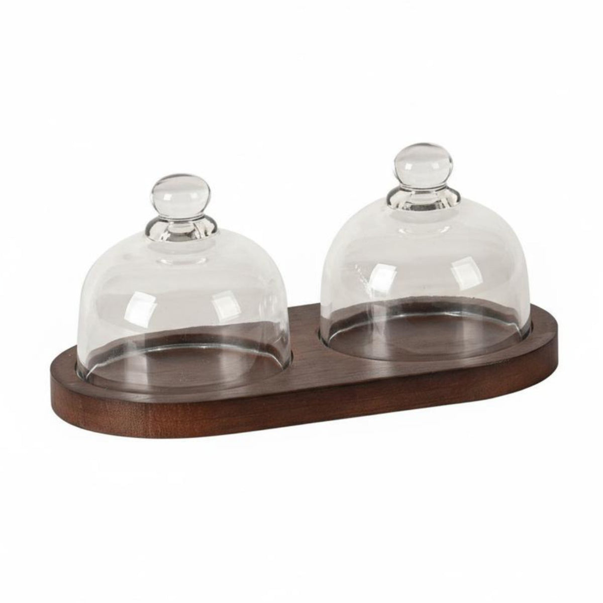Glass Cloche Wooden Base Food Safe Materials Glass Dome Serving Tray Dessert Cloche Display Set Multipurpose Use for Cafe Owners