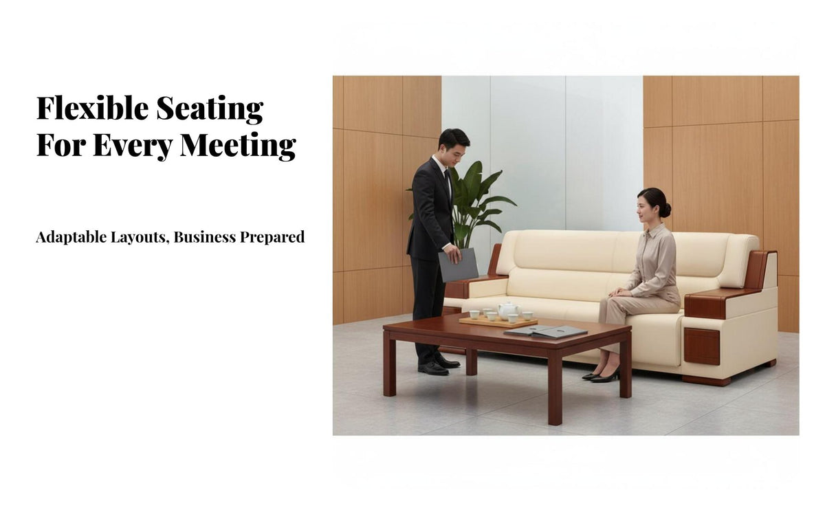 3-Piece Guest Sofa and Table Group Professional Appearance Multi-Person Reception Seating Traditional Aesthetic Office Furniture for Clients, Hospital