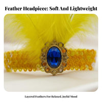 Feather Headband Feathered Design Jeweled Feather Headband Sparkling Sequins Vintage Headpiece for Cosplayers, Costume Events, Festivals, Photo Shoots