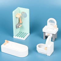 Pastel Miniature Wooden Furniture Set Smooth Wooden Dollhouse Furniture Rounded Edges Dollhouse Accessories Block-Like