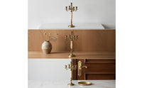 Five-Arm Candelabra Brass-Colored Tabletop Candelabra Sculptural Candlestick Holder with Round Base for Entryway