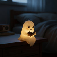 Warm Glow Ghost Night Light with Book Whimsical Halloween Night Light Glowing Ornament Seasonal for Children