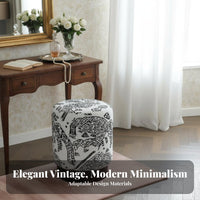French Retro Design Padded Vanity Seat Solid Wood Base Upholstered Drum Stool High-Density Foam Cushion Household Furniture Versatile Use for Interior Designers, Hotel Managers, Dressing Room, Bedroom, Entryway, Under a Desk