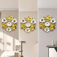 Gold and White Wall Clock with Floral Design Ornate Decorative Wall Clock Large Easy to Hang for Entryway, Tv Backdrop